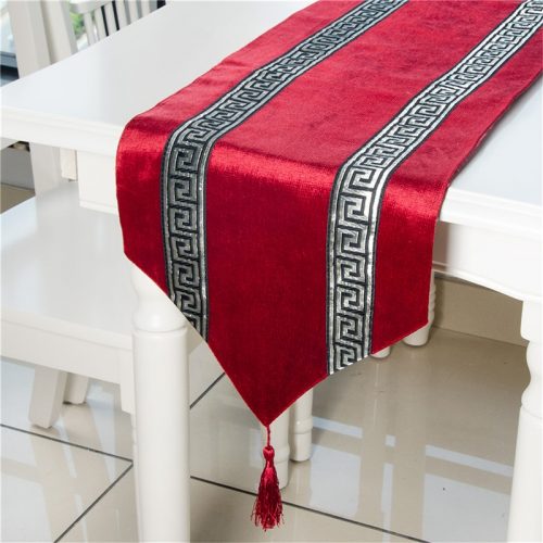 Chemin De Table De Noël Rouge - Motif Sapin En Lin - Dimensions 180 X 34 Cm - Nappe Américaine Décorative Pour Table De Fête